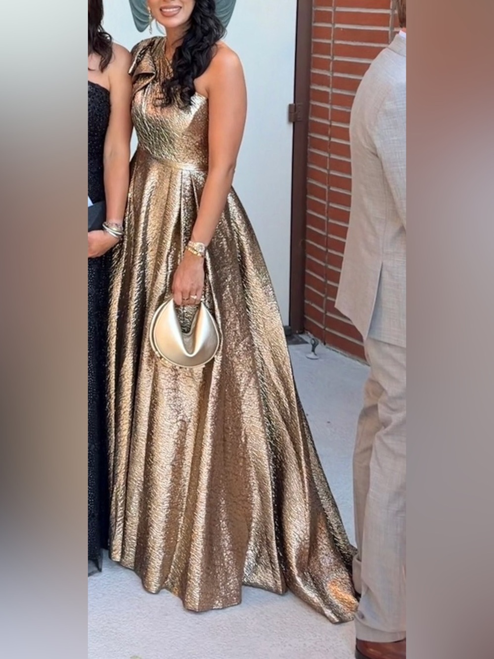 Mac Duggal 67297 One Shoulder Metallic Ball Gown Antique Bronze Size 6